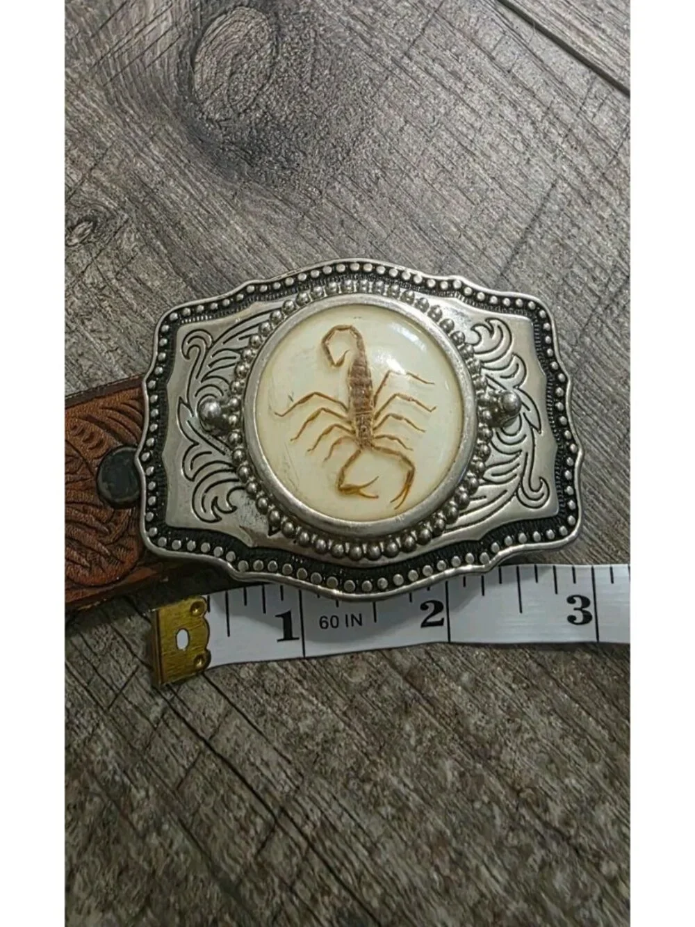Vintage scorpio Leather Belt Buckle size 32